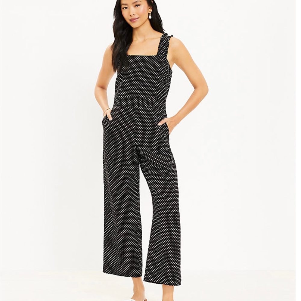 Loft Dotted Ruffle Strap Square Neck Jumpsuit Siz… - image 1